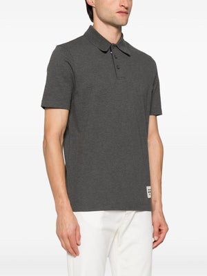 MONCLER Men's Short Sleeve Grey Polo Shirt with Tricolor Detailing