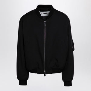 JIL SANDER Men's Black Wool Gabardine Bomber Jacket - FW24 Collection