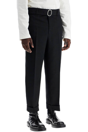 JIL SANDER Luxury Wool Gabardine Trousers with Pleats and Belt