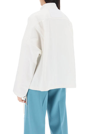 JIL SANDER Oversized Blouson Jacket in Pure Cotton Canvas - White