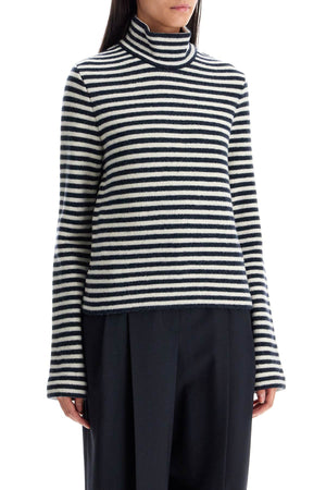 JIL SANDER Striped High-Neck Boiled Wool Knit Pullover Sweater - Regular Fit