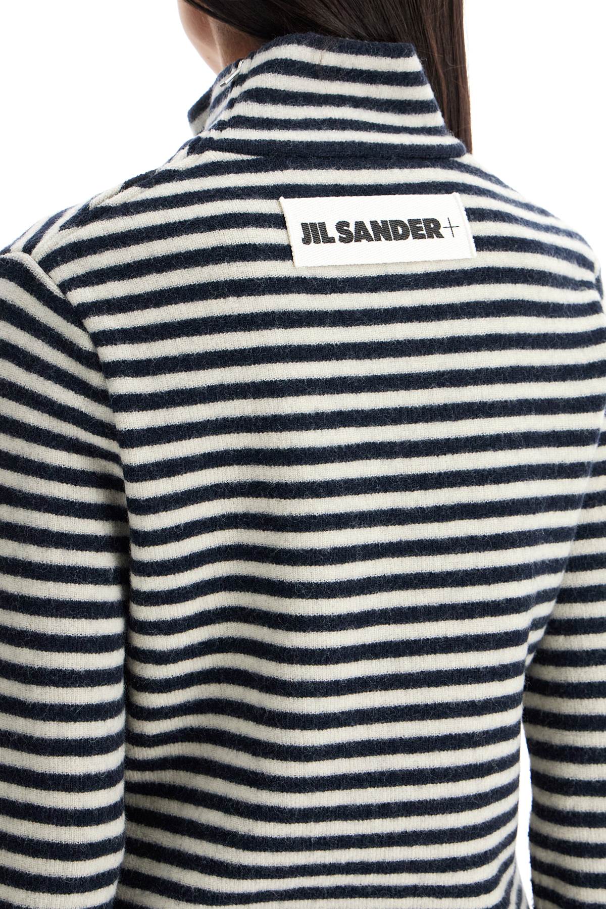 JIL SANDER Striped High-Neck Boiled Wool Knit Pullover Sweater - Regular Fit