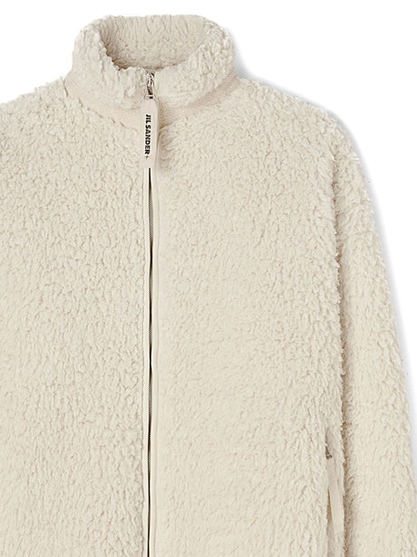 JIL SANDER Luxury Cream Shearling Zip-Up Cardigan