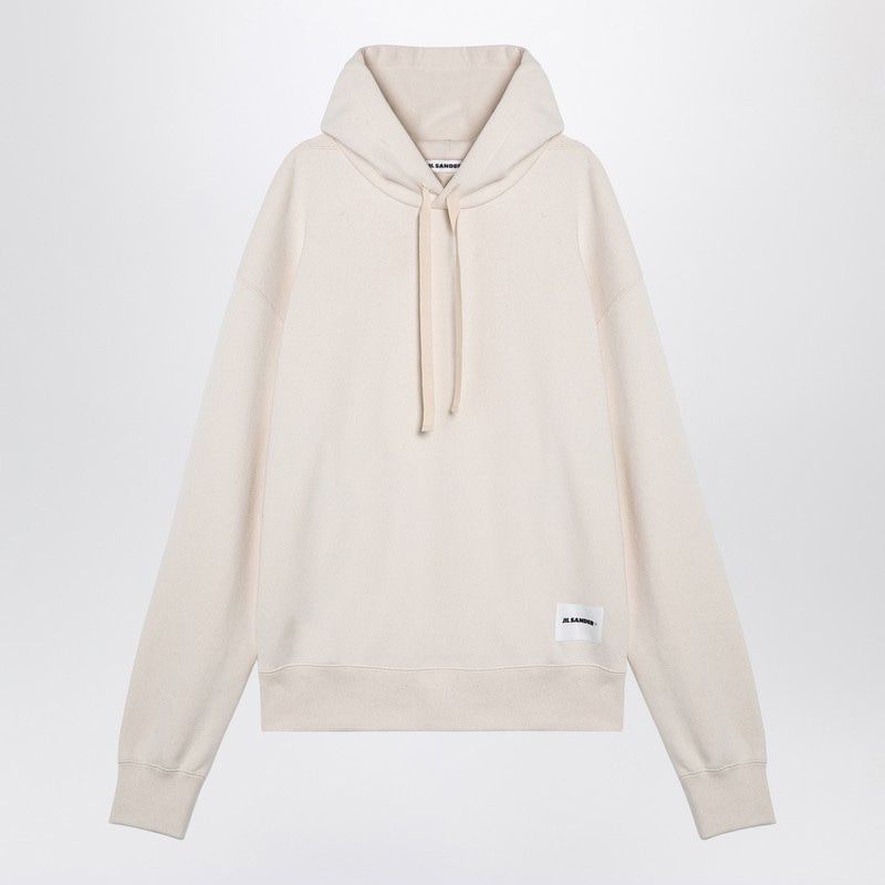 JIL SANDER Men's Ivory Hooded Sweatshirt with Logo Patch