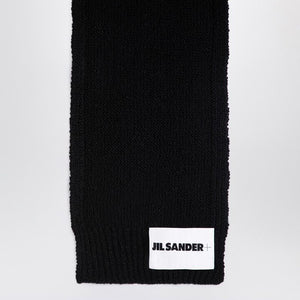 JIL SANDER Men's Black Wool Scarf with Ribbed Edges