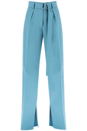 JIL SANDER Light Blue Wide Leg Pants for Women in Light Wool Gabardine