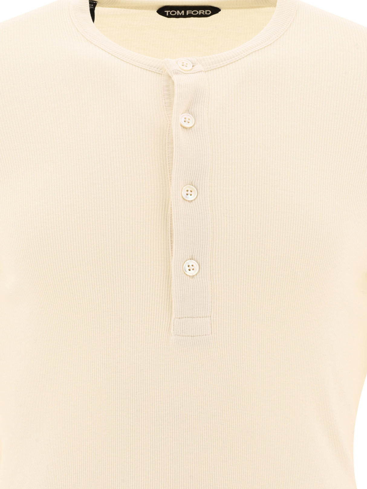 TOM FORD Luxurious Beige Lyocell Blend Buttoned T-Shirt