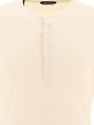 TOM FORD Luxurious Beige Lyocell Blend Buttoned T-Shirt