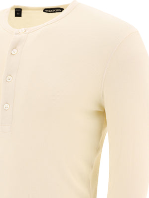 TOM FORD Luxurious Beige Lyocell Blend Buttoned T-Shirt