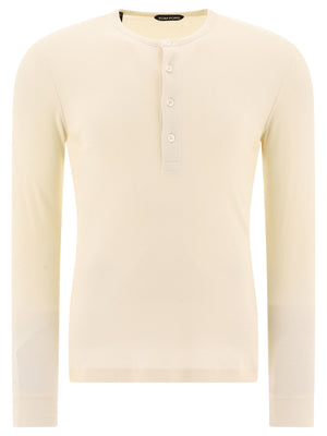 TOM FORD Luxurious Beige Lyocell Blend Buttoned T-Shirt