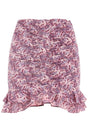 ISABEL MARANT Gathered Mini Skirt with Ruffled Hem in Stretch Silk Georgette - Abstract Floral Print