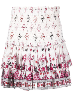 ISABEL MARANT ETOILE Ruffled Cotton Skirt with Geometric Print and Metallic Threading