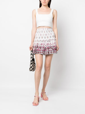 ISABEL MARANT ETOILE Ruffled Cotton Skirt with Geometric Print and Metallic Threading