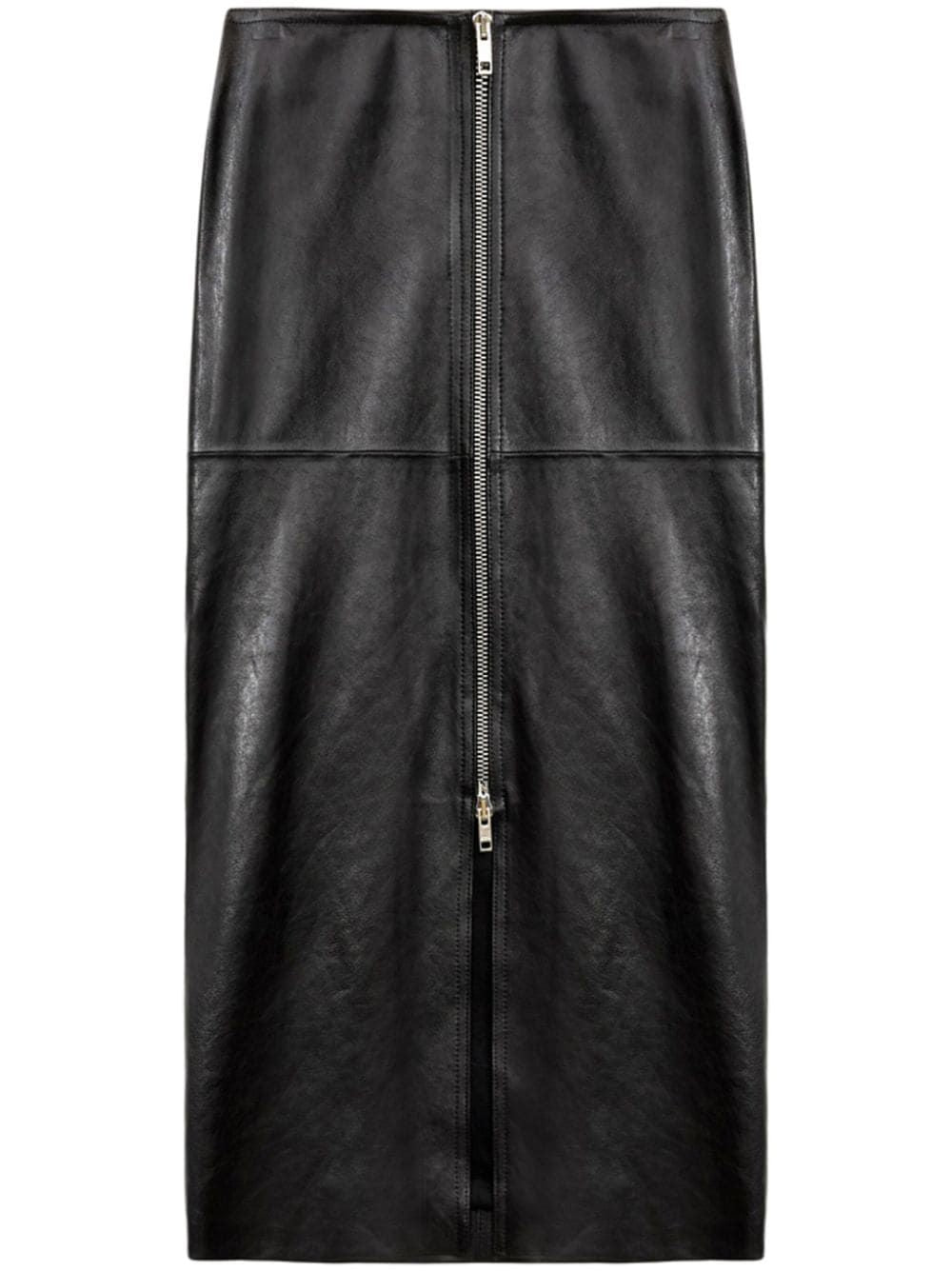 ISABEL MARANT Chic Midi Leather Skirt with Silver Zip Detail