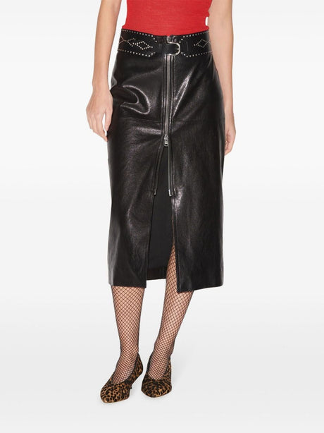 ISABEL MARANT Chic Midi Leather Skirt with Silver Zip Detail