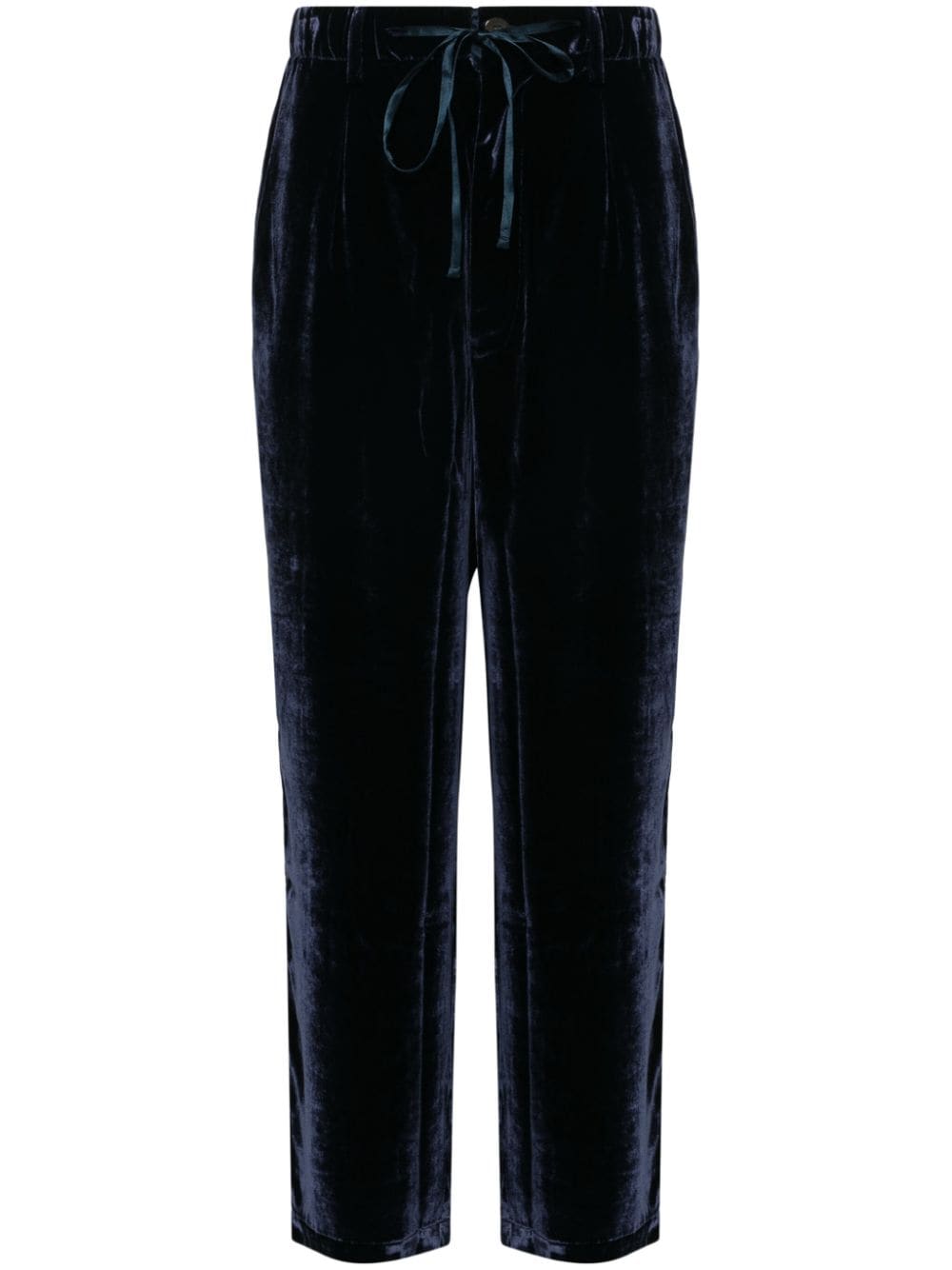 PIERRE LOUIS MASCIA Navy Blue Wide-Leg Velvet Trousers