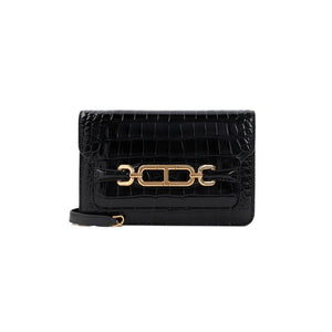 TOM FORD Whitney Shoulder Handbag - Crocodile Print Leather with Gold Detail