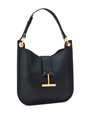 TOM FORD Small Tara Black Leather Tote with Gold-Tone Accents