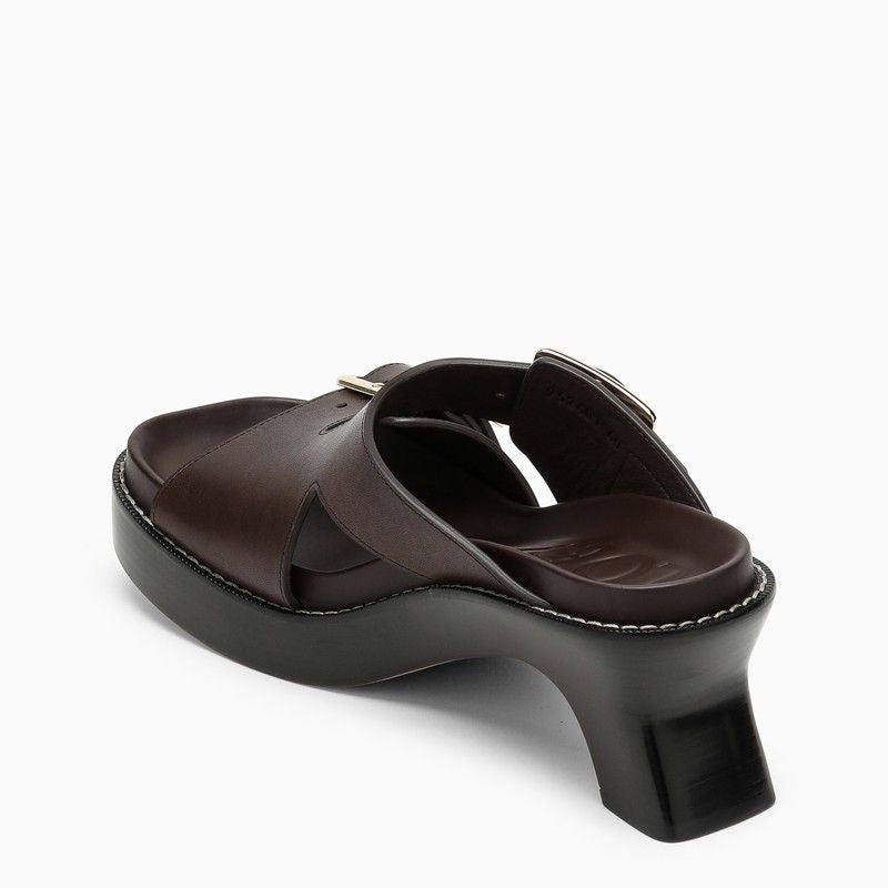 LOEWE Brown Heeled Slipper with Adjustable Straps & Architectural Heel for Women