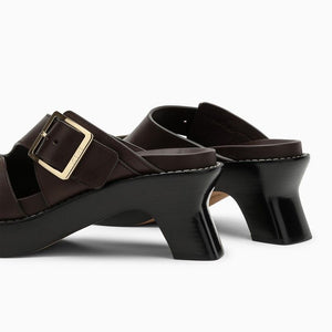 LOEWE Brown Heeled Slipper with Adjustable Straps & Architectural Heel for Women