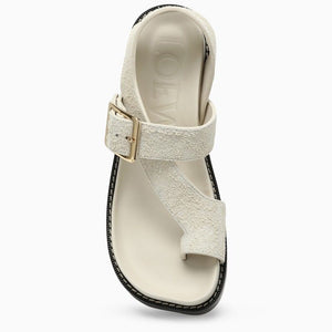 LOEWE Ivory Suede Heeled Slippers - Adjustable Buckle Strap, Architectural Heel