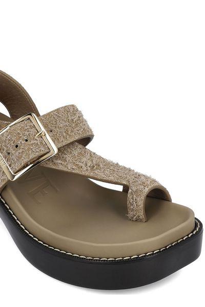 LOEWE Elegant Khaki Heeled Toe Post Sandals for Women | Slanted Heel, Adjustable Strap, and Ergonomic Fussbet