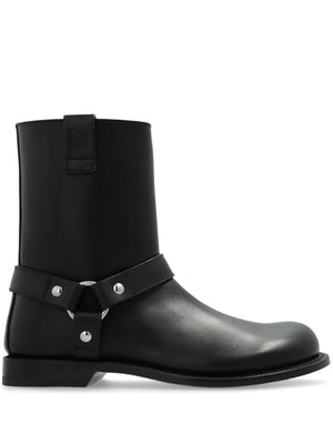 LOEWE Elegant Calf Leather Biker Boots - Black