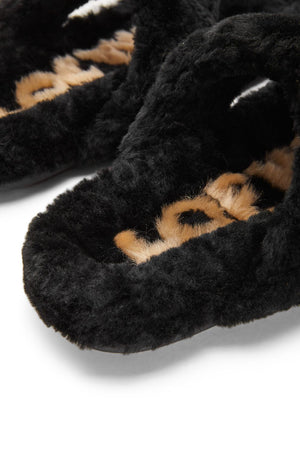 LOEWE Black Shearling Toe-Post Sandals for Women - FW23