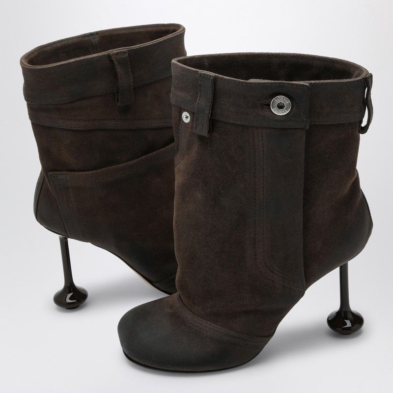 LOEWE Chic Taupe Suede Ankle Boots with Toy Heel