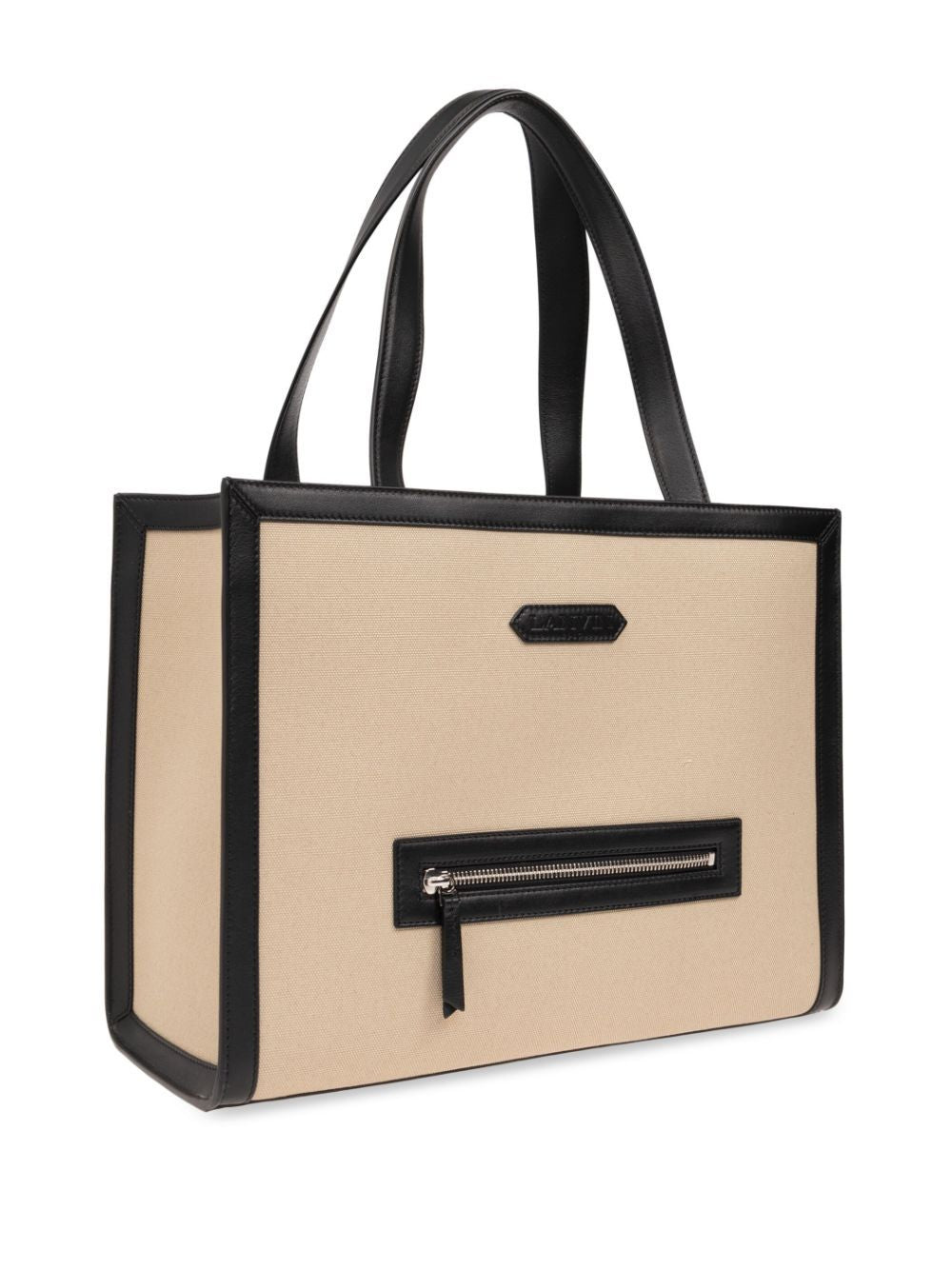 LANVIN Chic Horizontal Frame Cotton Tote in Beige & Black