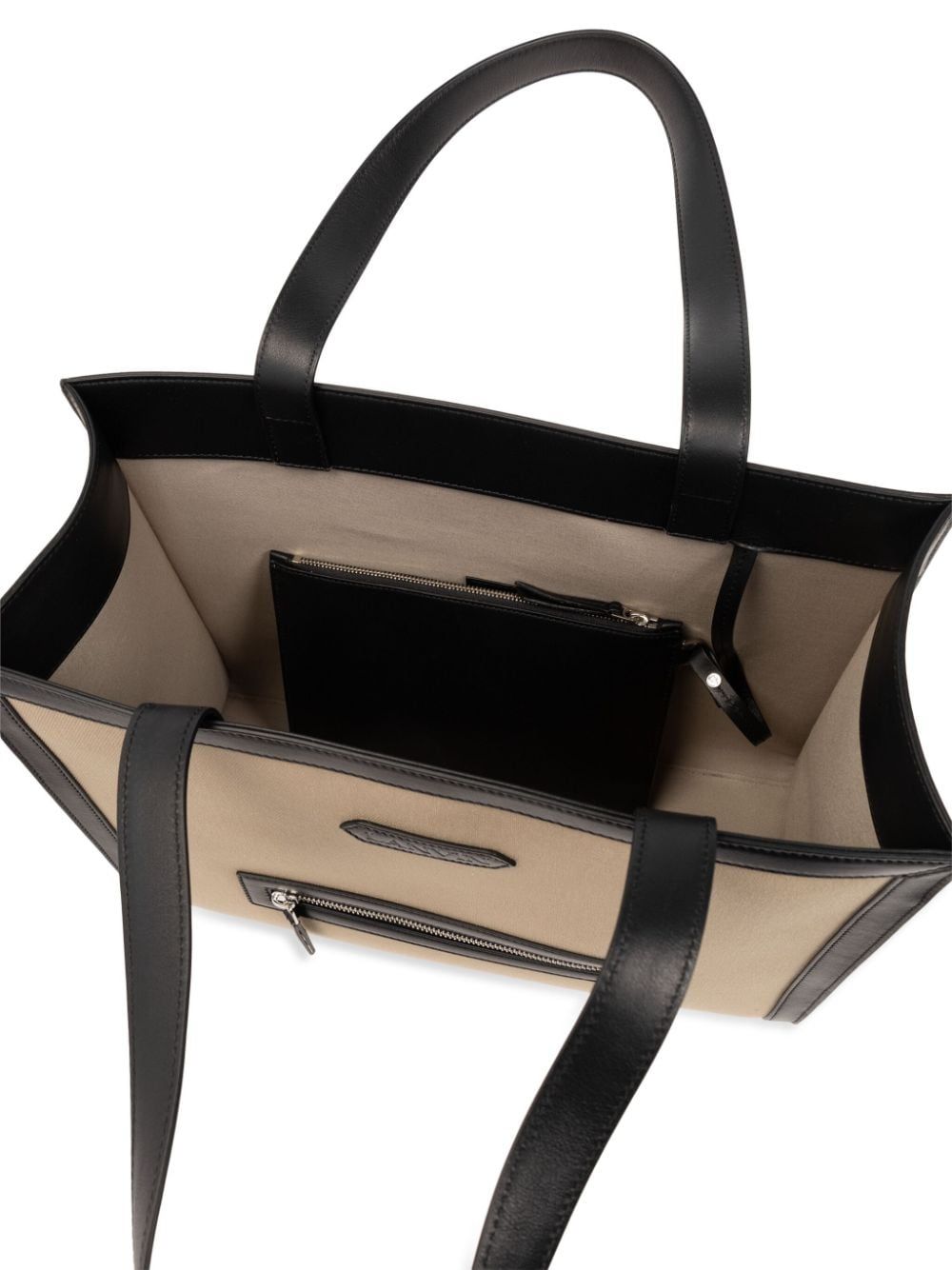 LANVIN Chic Horizontal Frame Cotton Tote in Beige & Black