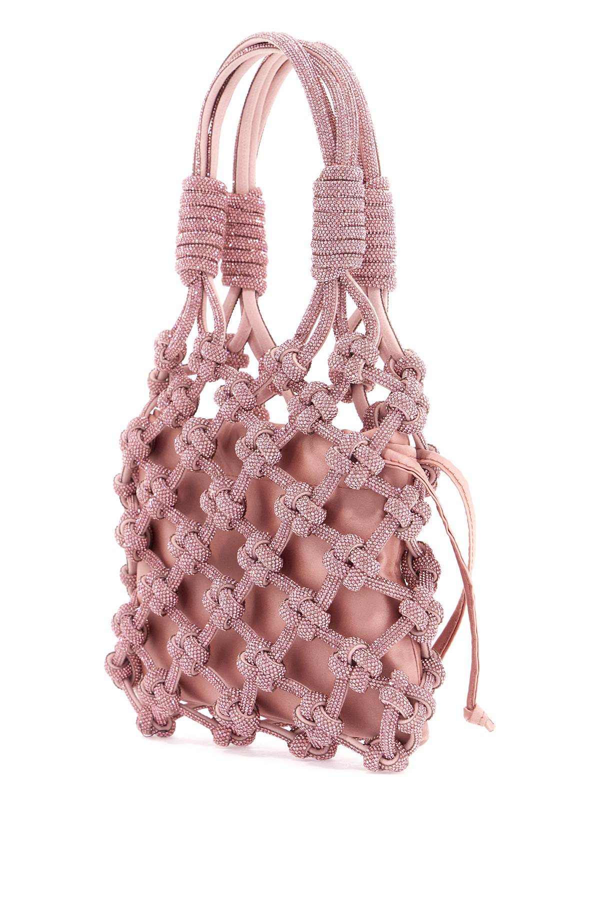 HIBOURAMA Woven Crystal Thread Handbag with Removable Pouch and Gold Monogram