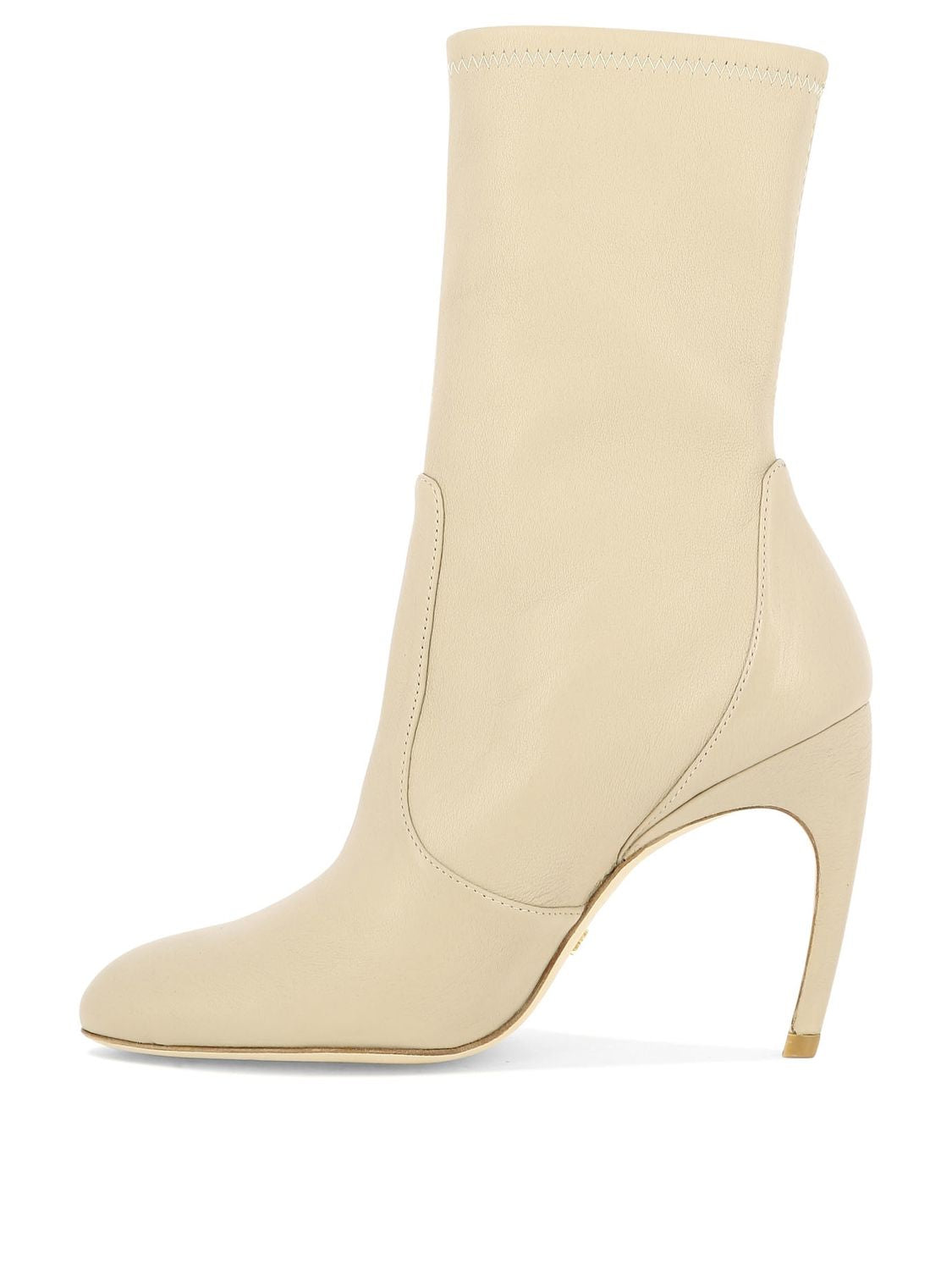 STUART WEITZMAN Luxurious Tan Ankle Boots for Women with Almond Toe and Curved Stiletto Heel