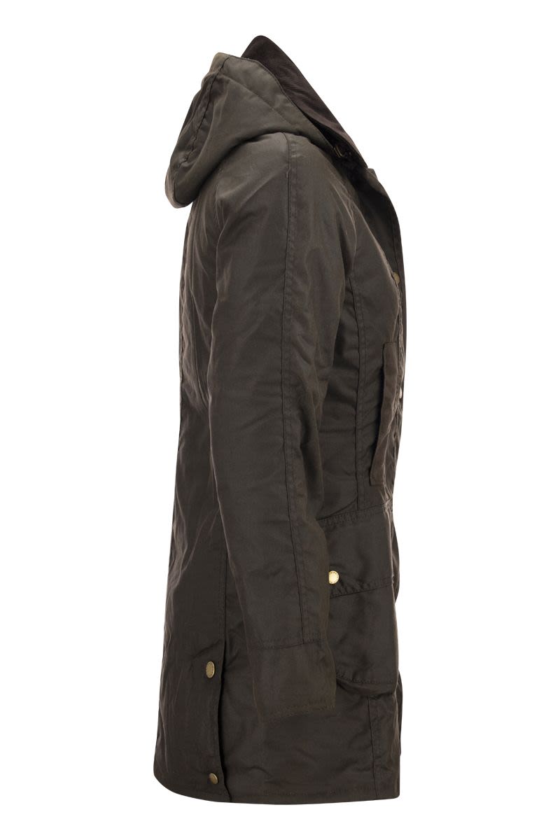 BARBOUR Olive Wax Jacket for Women with Detachable Hood - Perfect for Cold Days