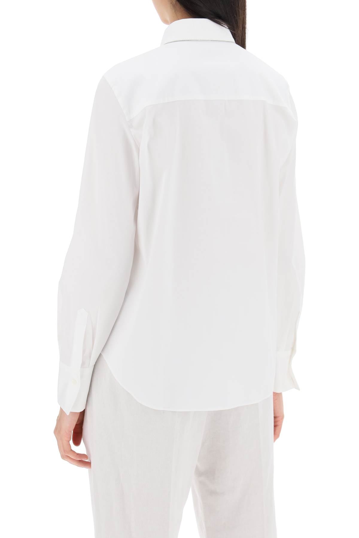 BRUNELLO CUCINELLI Classic White Poplin Shirt with Monili Detailing