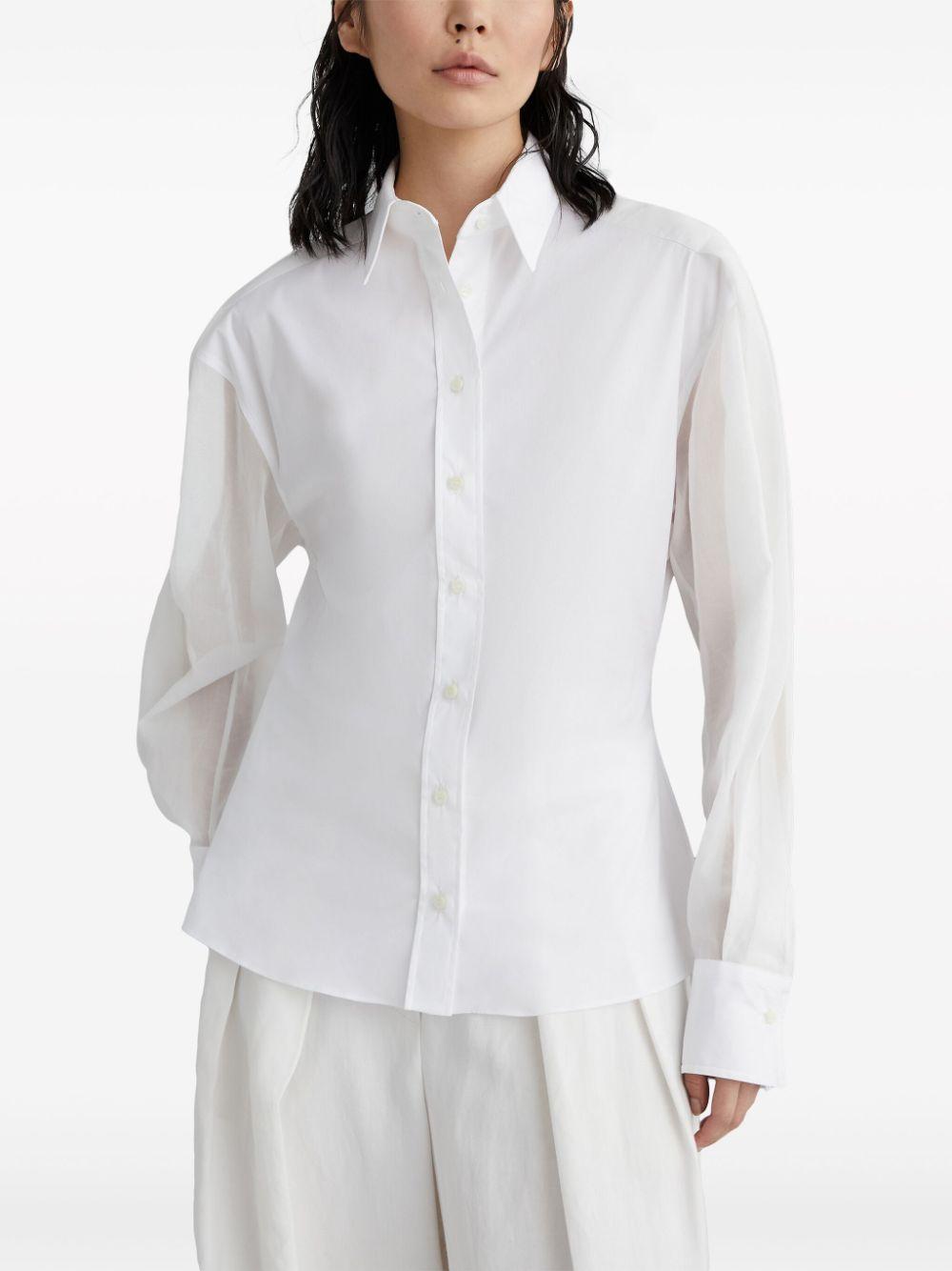 BRUNELLO CUCINELLI Feminine Stretch Cotton Poplin Shirt with Necklace Detail - White