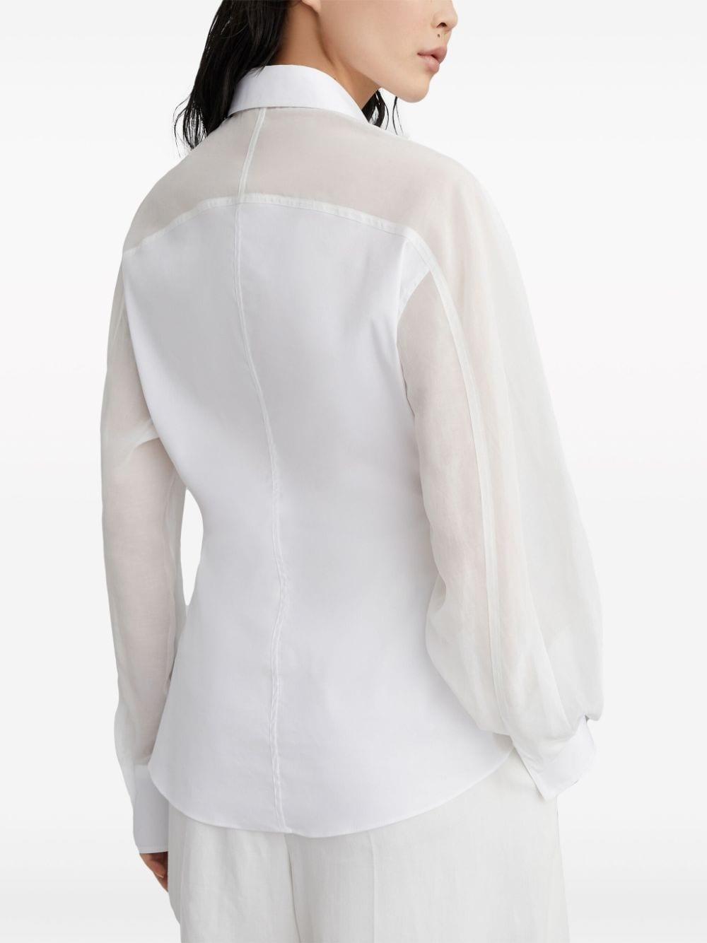 BRUNELLO CUCINELLI Feminine Stretch Cotton Poplin Shirt with Necklace Detail - White