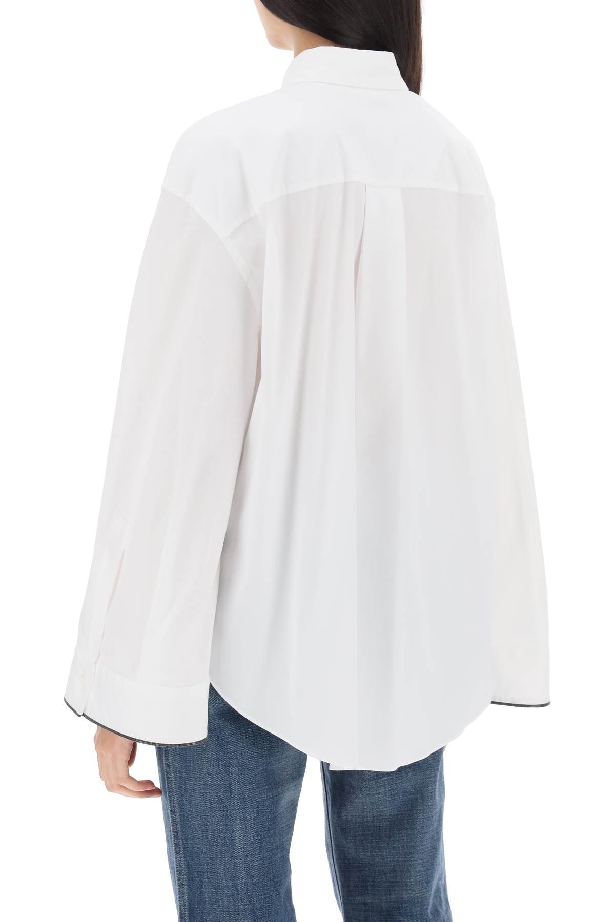 BRUNELLO CUCINELLI Elegant White Wide Sleeve Shirt with Shiny Cuff Details for Women