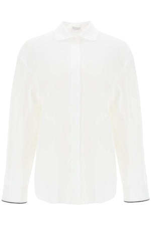 BRUNELLO CUCINELLI Elegant White Wide Sleeve Shirt with Shiny Cuff Details for Women