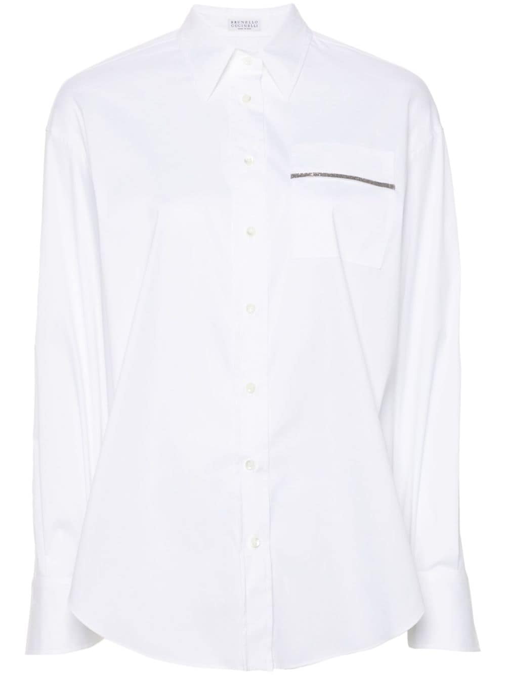 BRUNELLO CUCINELLI Elegant White Cotton Shirt with Monili Detail