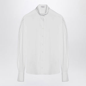 BRUNELLO CUCINELLI Elegant White High-Collar Shirt with Beaded Detail