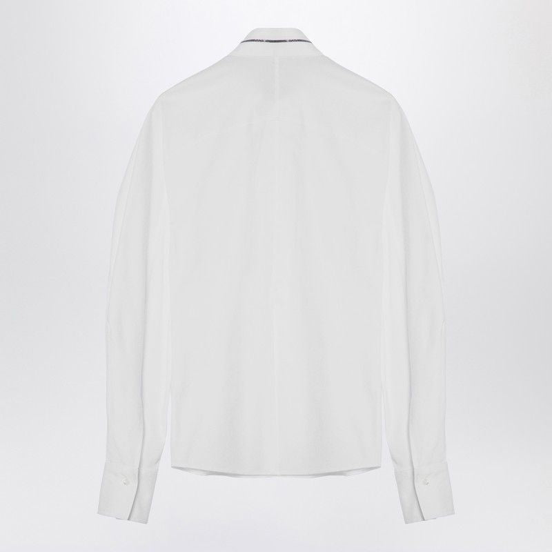 BRUNELLO CUCINELLI Elegant White High-Collar Shirt with Beaded Detail