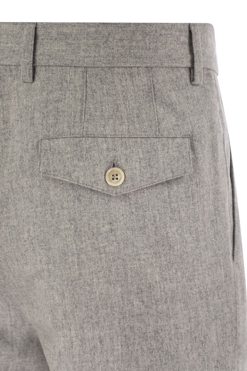 BRUNELLO CUCINELLI Leisure Fit Wool Flannel Trousers with Double Darts