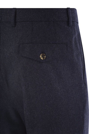 BRUNELLO CUCINELLI Leisure Fit Wool Flannel Trousers with Double Darts