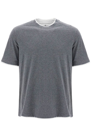 BRUNELLO CUCINELLI Layered-Effect Cotton T-Shirt for Men in Blue for SS24