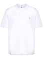 BRUNELLO CUCINELLI Embroidered White Cotton Crew Neck T-Shirt