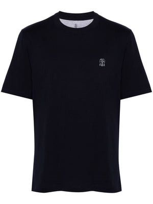 BRUNELLO CUCINELLI Men's Casual Navy Logo Print Tee