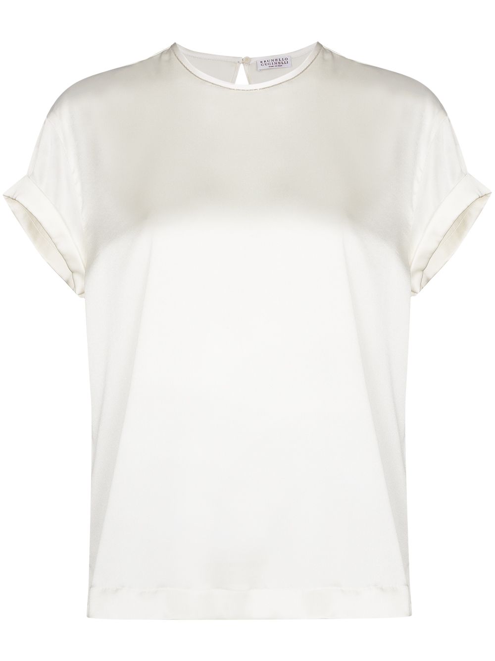 BRUNELLO CUCINELLI Silk Crew Neck Top with Keyhole Detail