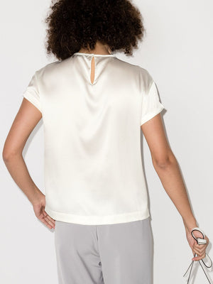 BRUNELLO CUCINELLI Silk Crew Neck Top with Keyhole Detail