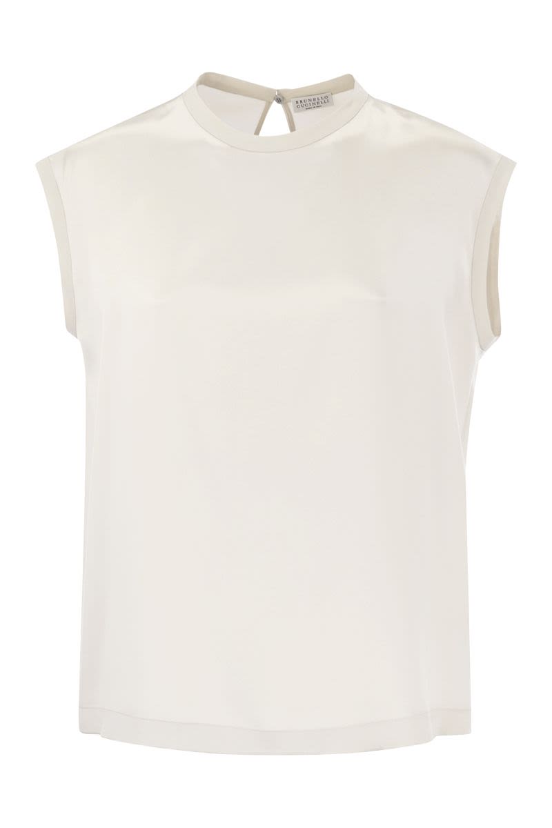 Elegant White Silk T-Shirt with Monili Details by BRUNELLO CUCINELLI